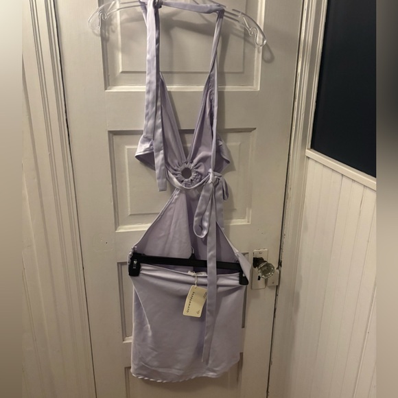 Peppermayo Lavender Satin Halter Mini Dress with Front Ring Detail - Picture 3 of 7